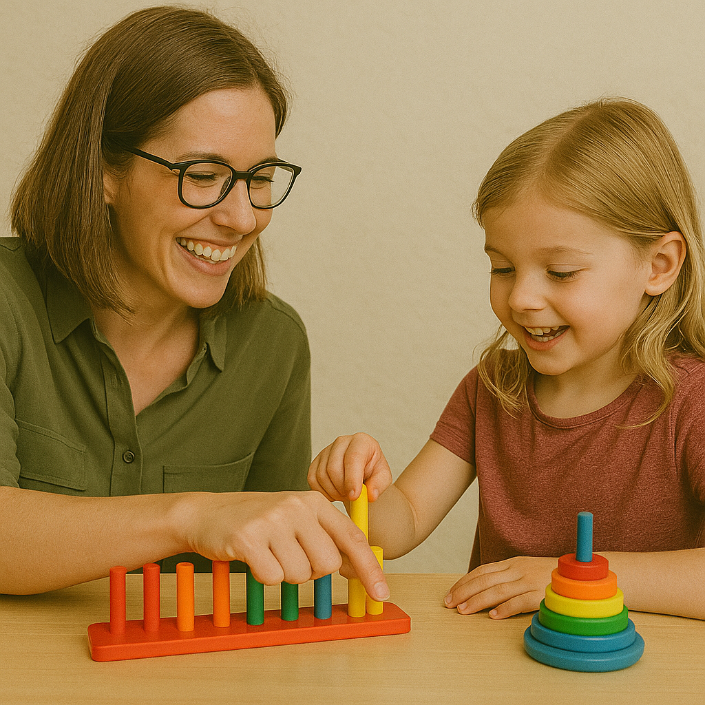 Collection of educational toys and materials used for skill-building activities