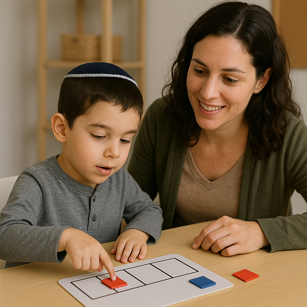 Mother and child working together on therapy activities