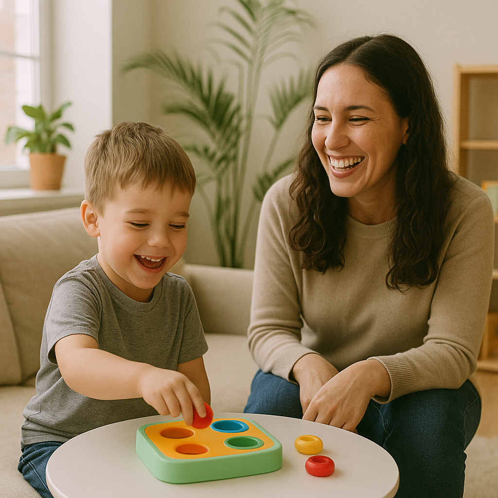 Therapist and child enjoying a therapy session
