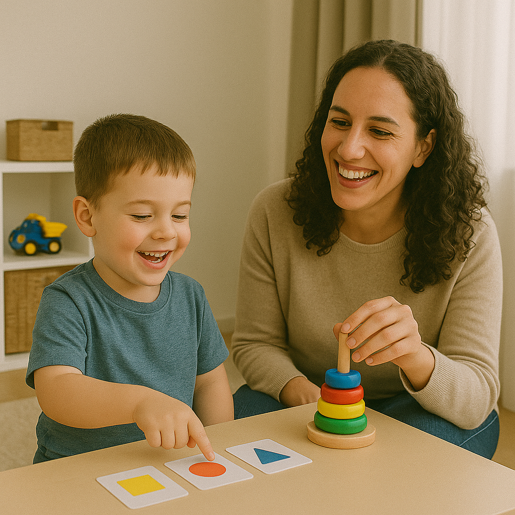 Therapy session with shape cards